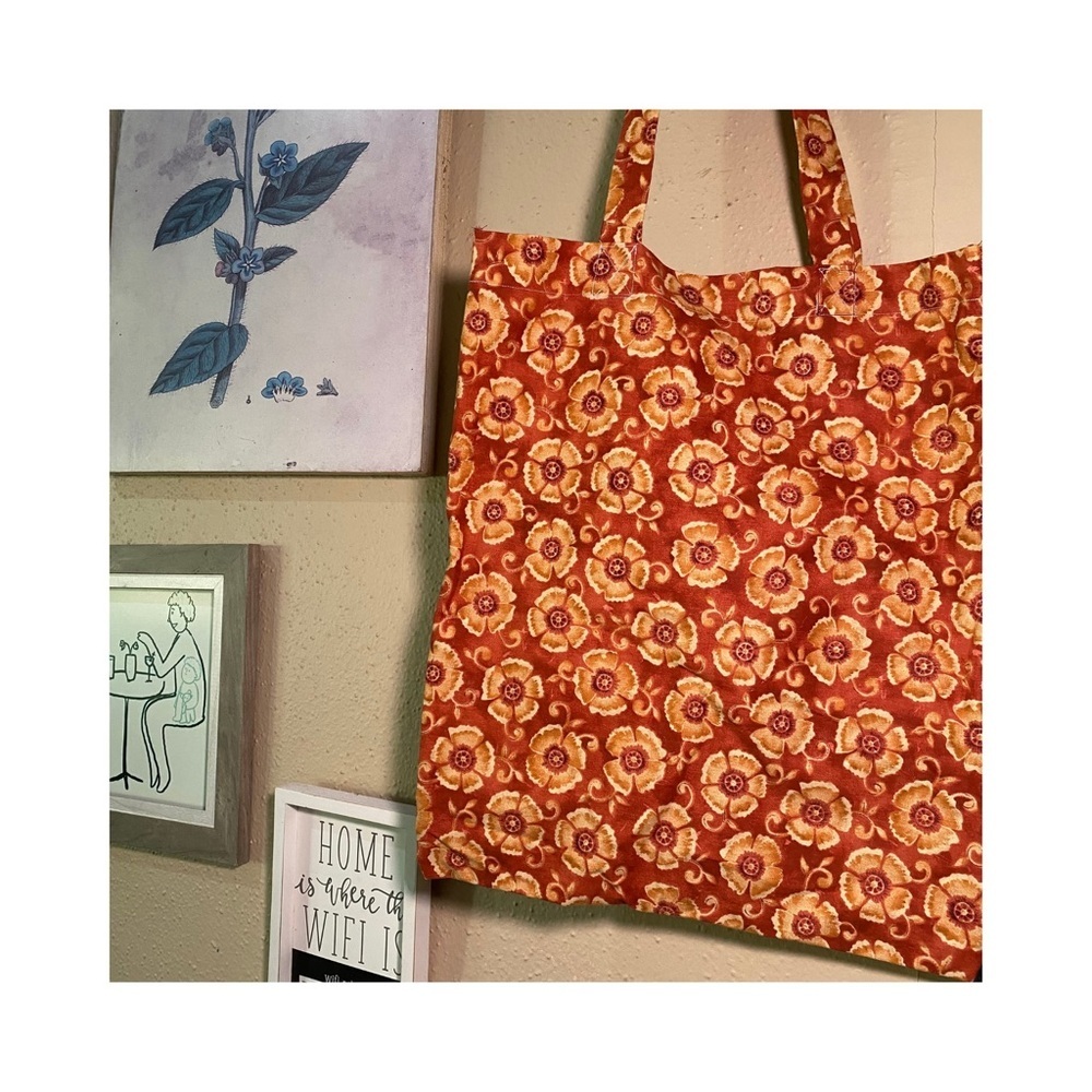 Flower print Orange / Yellow Reusable Tote